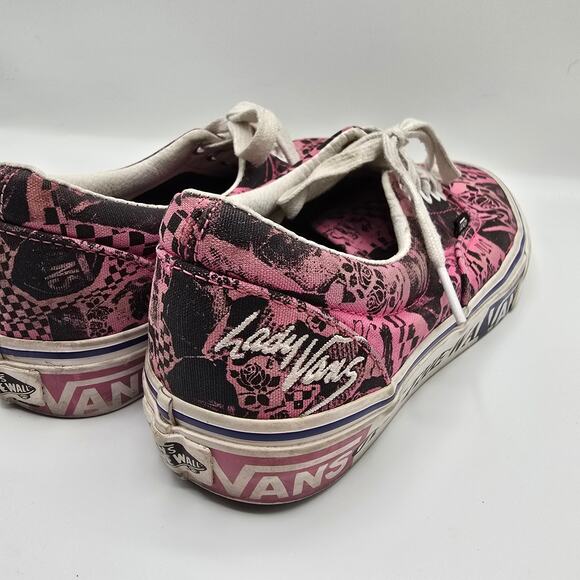 Vans Lady Vans pink black graphic embroidered lace up canvas shoes men 6.5 - Picture 3 of 10